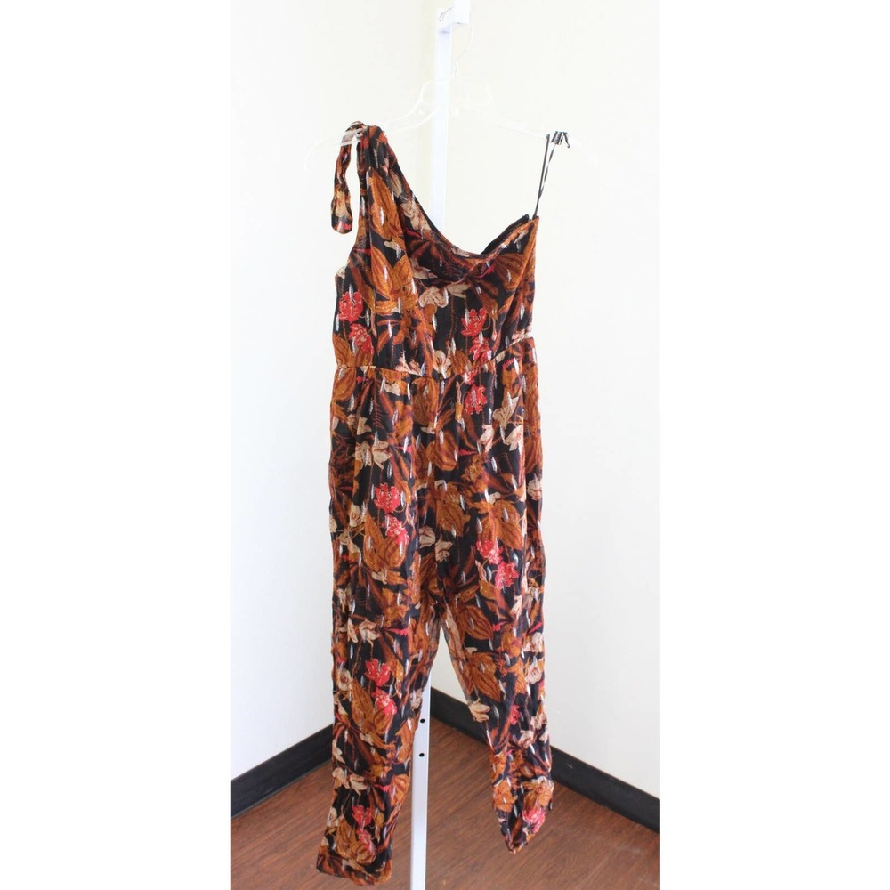 Maeve Anthropologie Kyoto One Shoulder Metallic Floral Jumpsuit Size 2 Black - Picture 6 of 8